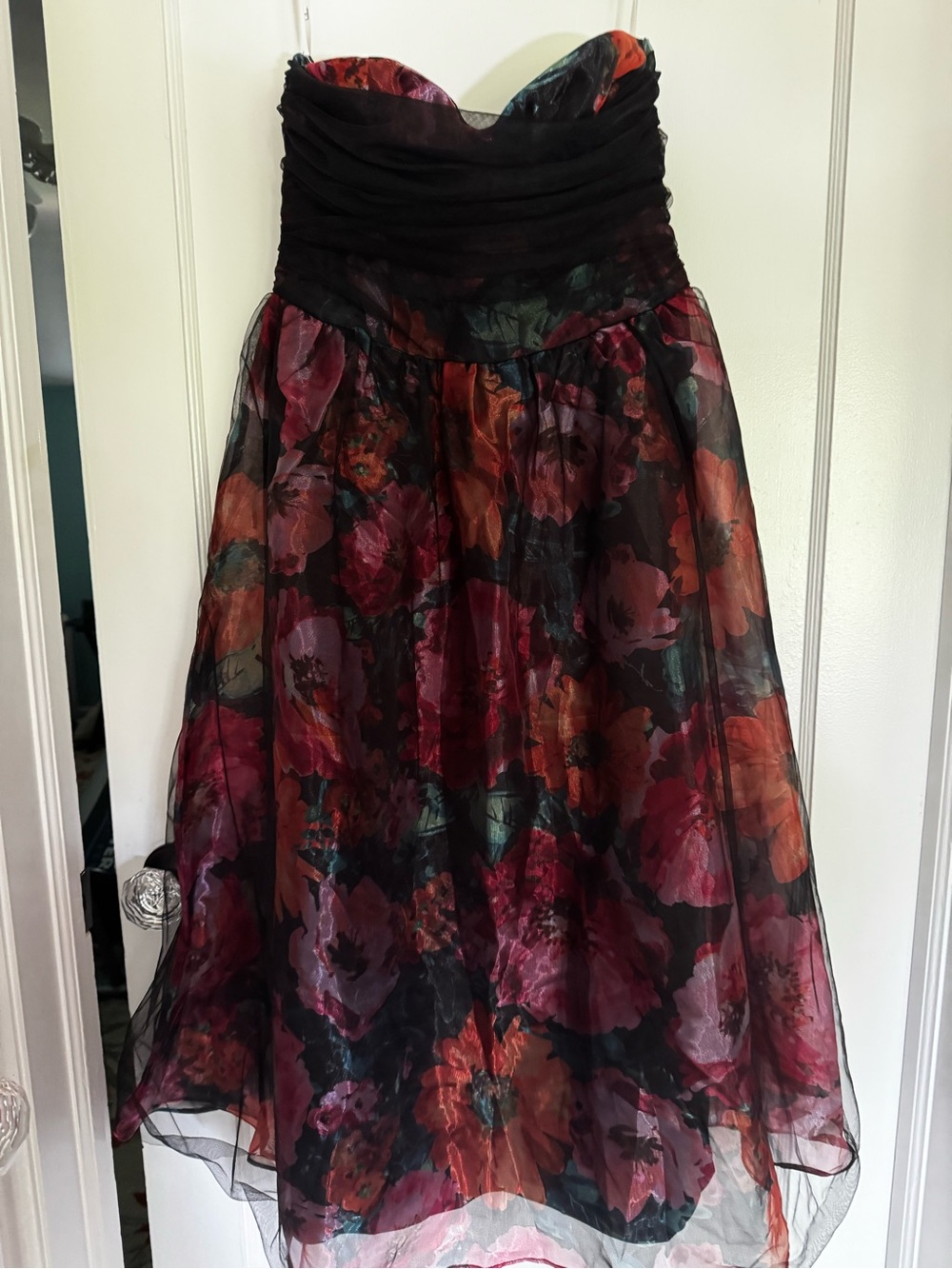 Floral Strapless A-Line Midi dress - Black Multi